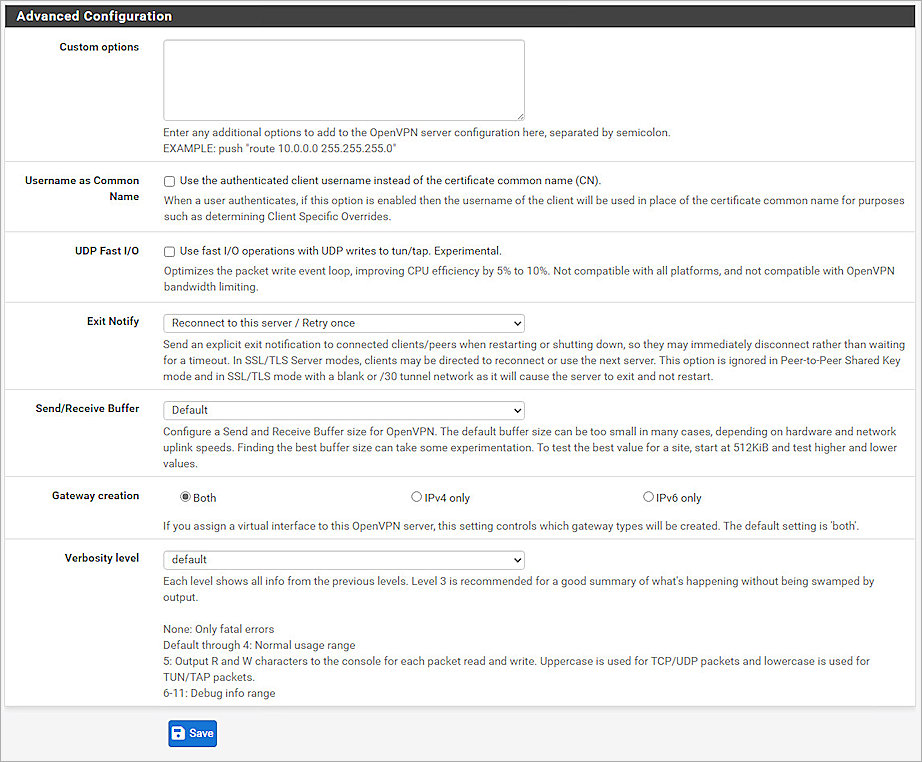 Screenshot of pfSense, OpenVPN 6